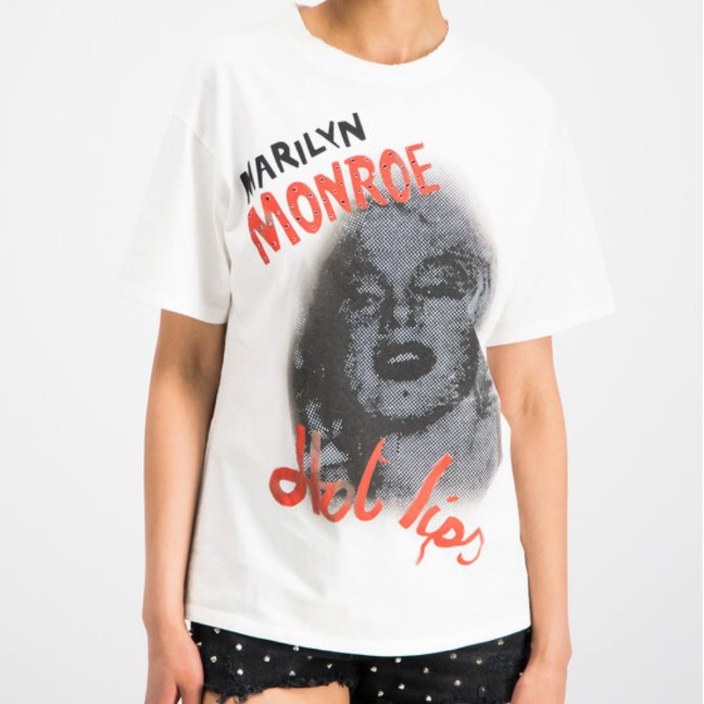 NWT THE KOOPLES Oversized WHITE T-shirt With Marilyn Monroe Screen Print